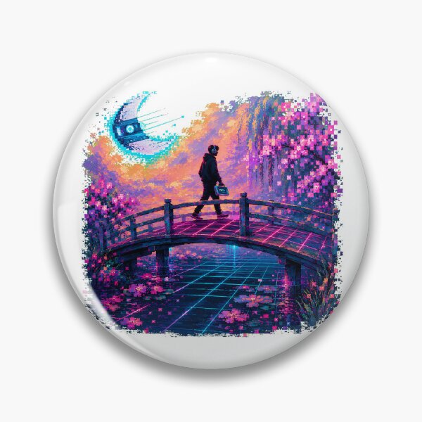 Item preview, Japanese Lofi Pixel Scene Synthwave Bridge Sunset designed and sold by chattsuede.