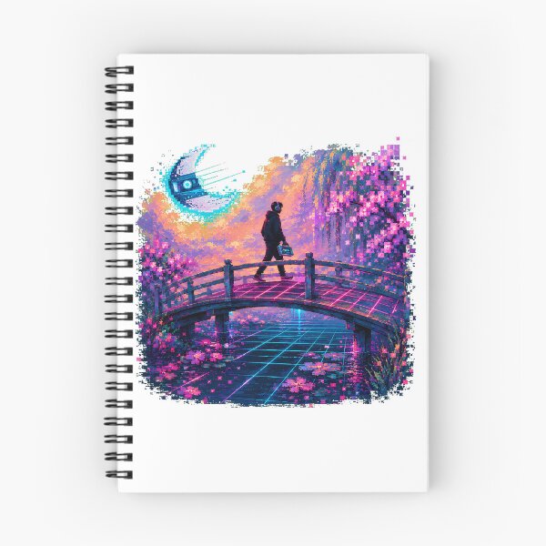Item preview, Japanese Lofi Pixel Scene Synthwave Bridge Sunset designed and sold by chattsuede.