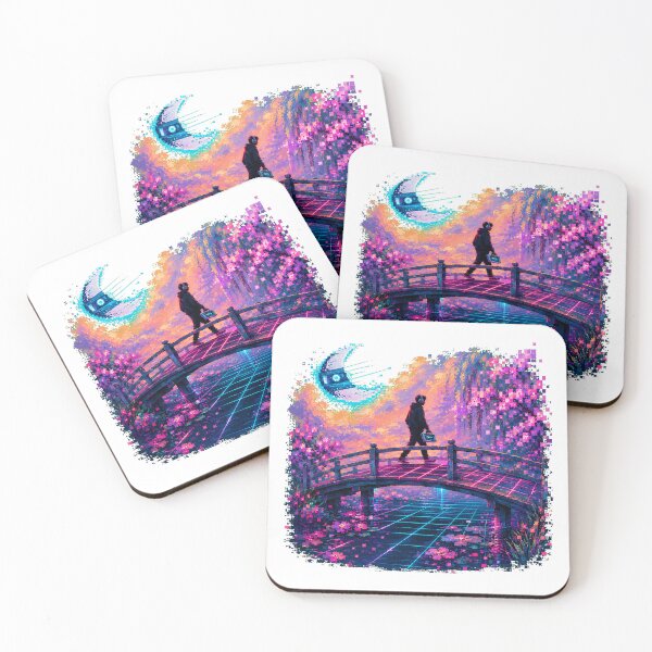 Item preview, Japanese Lofi Pixel Scene Synthwave Bridge Sunset designed and sold by chattsuede.