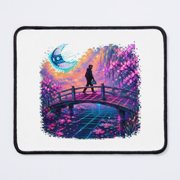 Item preview, Japanese Lofi Pixel Scene Synthwave Bridge Sunset designed and sold by chattsuede.