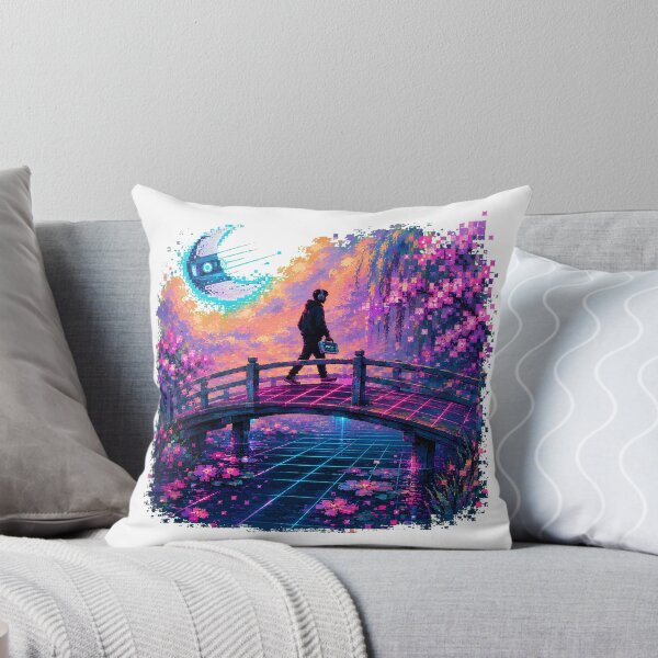 Item preview, Japanese Lofi Pixel Scene Synthwave Bridge Sunset designed and sold by chattsuede.
