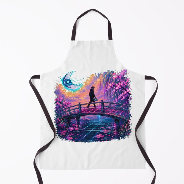 Item preview, Japanese Lofi Pixel Scene Synthwave Bridge Sunset designed and sold by chattsuede.