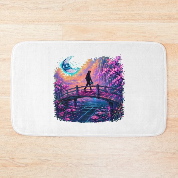 Item preview, Japanese Lofi Pixel Scene Synthwave Bridge Sunset designed and sold by chattsuede.