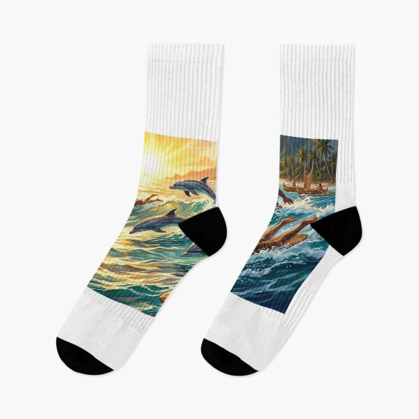 Aperçu de l'œuvre Danse des Dauphins — Surfeurs du Soleil Levant créée et vendue par Hawaii26.