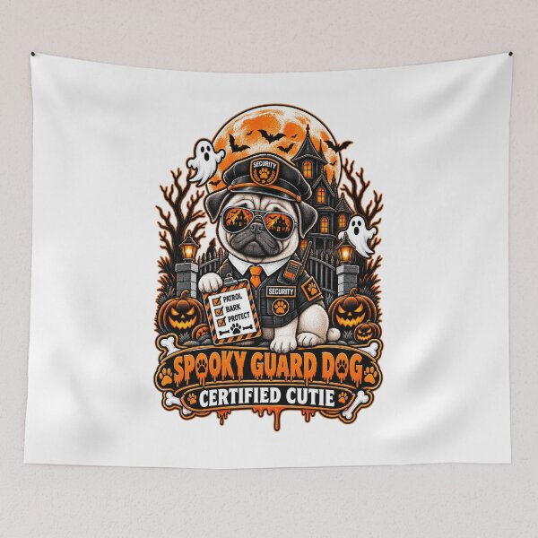 Item preview, Spooky Guard Dog Certified Cutie Pug Halloween Security Dog Shirt designed and sold by KnrNazimTHRE4DS.