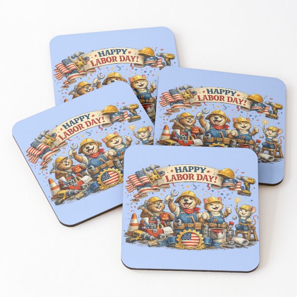Item preview, Happy Labor Day Cute Construction Animals American Flag Art designed and sold by Evelashop.