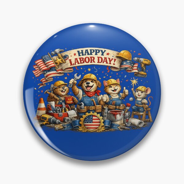 Item preview, Happy Labor Day Cute Construction Animals American Flag Art designed and sold by Evelashop.