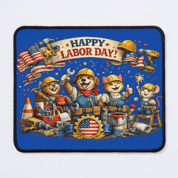 Item preview, Happy Labor Day Cute Construction Animals American Flag Art designed and sold by Evelashop.