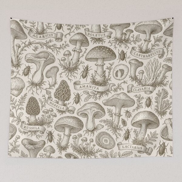 Item preview, Vintage Mushroom Toile Seamless Pattern | Vintage Mushroom Forager Toile Repeat designed and sold by StickyGuys.