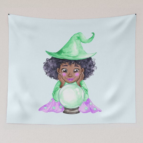 Item preview, Cute Black  Witch Girl with Crystal Ball – Magical Halloween designed and sold by SweetLilith.