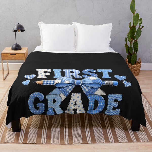 Item preview, 1st First Grade Back to School Blue Bow Coquette Patchwork designed and sold by CriseldaBruning.