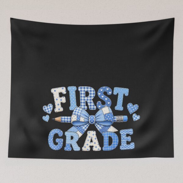 Item preview, 1st First Grade Back to School Blue Bow Coquette Patchwork designed and sold by CriseldaBruning.