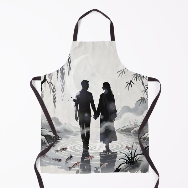 Item preview, Japanese Ink Wash Couple Walking Through Moonlit Bamboo Garden designed and sold by DreamyWallVibes.