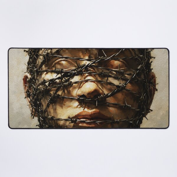 Item preview, Bound in Silence – Barbed Wire Symbolic Portrait designed and sold by RamyGallery.