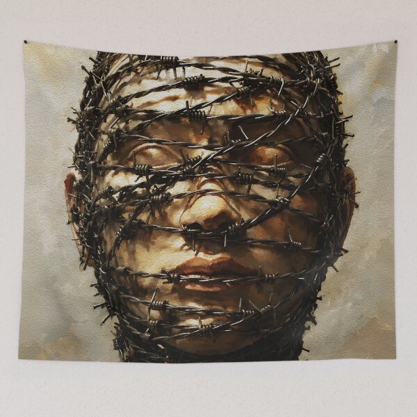 Item preview, Bound in Silence – Barbed Wire Symbolic Portrait designed and sold by RamyGallery.