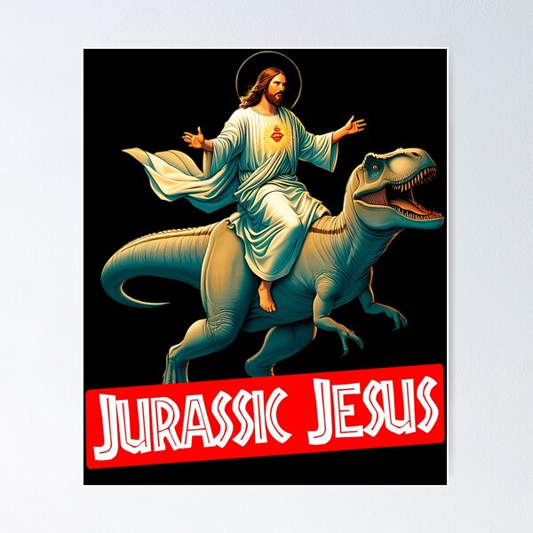 Item preview, Jesus Christ Riding T-Rex designed and sold by CuteIdeaArt.