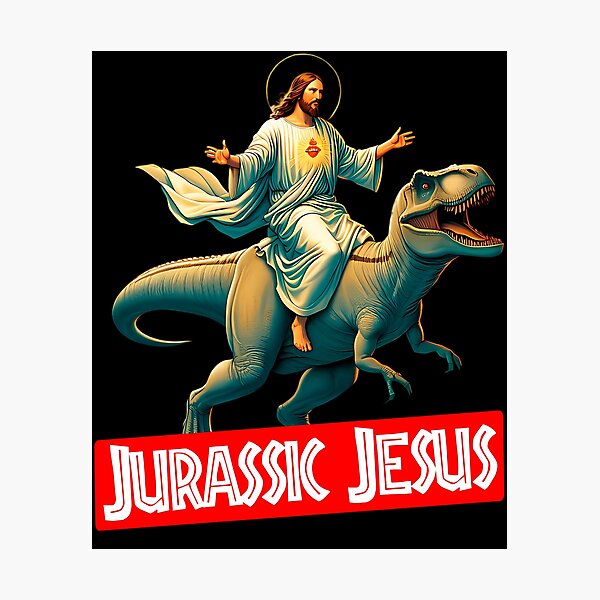 Item preview, Jesus Christ Riding T-Rex designed and sold by CuteIdeaArt.