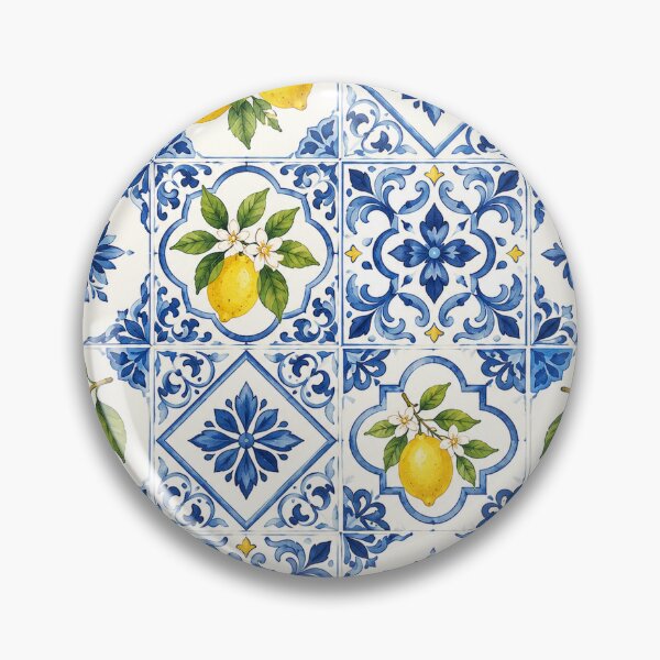 Item preview, Lemon & Blue Mediterranean Tile Pattern – Citrus Azulejo designed and sold by RJACreative.