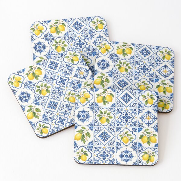 Item preview, Lemon & Blue Mediterranean Tile Pattern – Citrus Azulejo designed and sold by RJACreative.