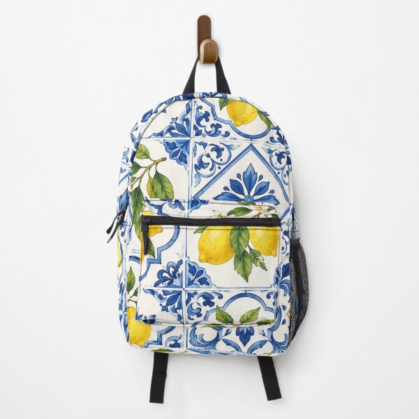 Item preview, Lemon & Blue Mediterranean Tile Pattern – Citrus Azulejo designed and sold by RJACreative.