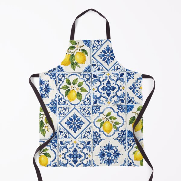 Item preview, Lemon & Blue Mediterranean Tile Pattern – Citrus Azulejo designed and sold by RJACreative.