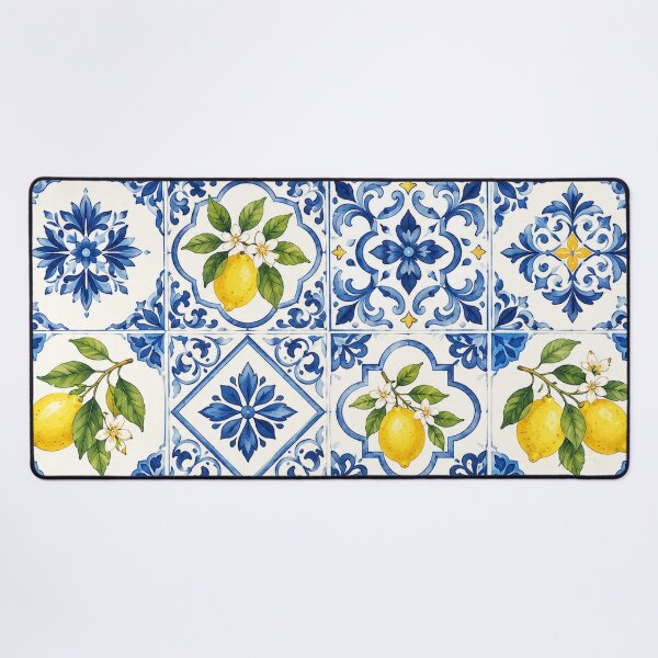 Item preview, Lemon & Blue Mediterranean Tile Pattern – Citrus Azulejo designed and sold by RJACreative.