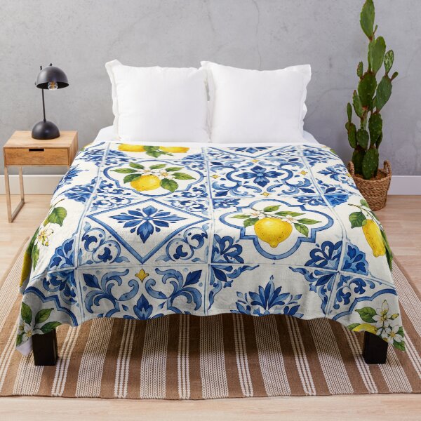 Item preview, Lemon & Blue Mediterranean Tile Pattern – Citrus Azulejo designed and sold by RJACreative.