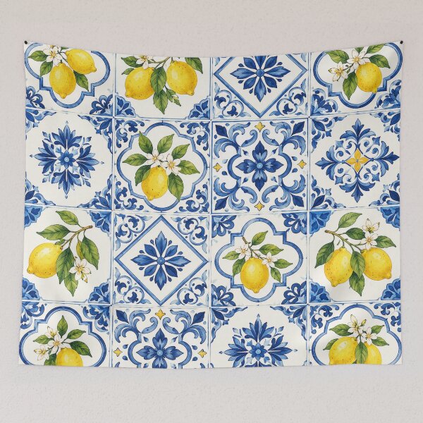 Item preview, Lemon & Blue Mediterranean Tile Pattern – Citrus Azulejo designed and sold by RJACreative.