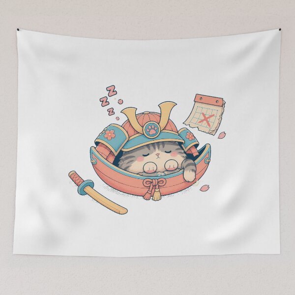 Item preview, Sleepy Samurai Cat Pastel Chibi Anime Lover designed and sold by chattsuede.