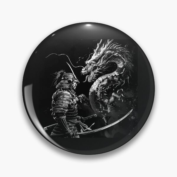 Item preview, Samurai Warrior and Dragon – Japanese Mythology Black and White Art designed and sold by inkoutninja.