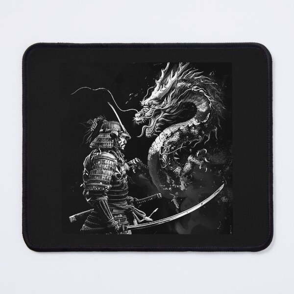 Item preview, Samurai Warrior and Dragon – Japanese Mythology Black and White Art designed and sold by inkoutninja.