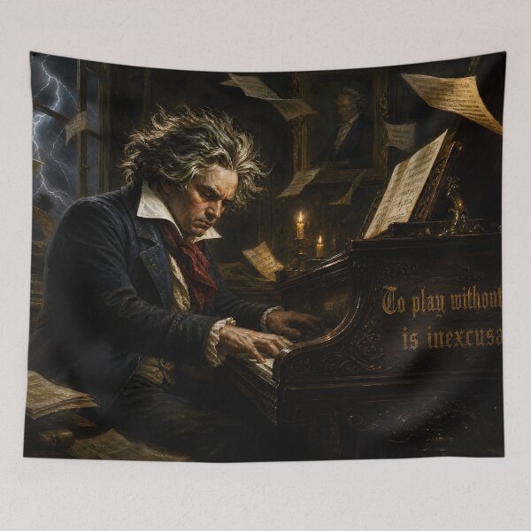 Item preview, Beethoven Quote: To play without passion is inexcusable! - Dark Academia Classical Music Typography Art designed and sold by DoReMiStudio.
