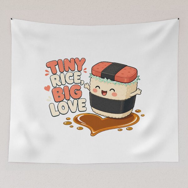Item preview, Tiny Rice Big Love Musubi Cartoon Hawaiian Food Pun designed and sold by chattsuede.
