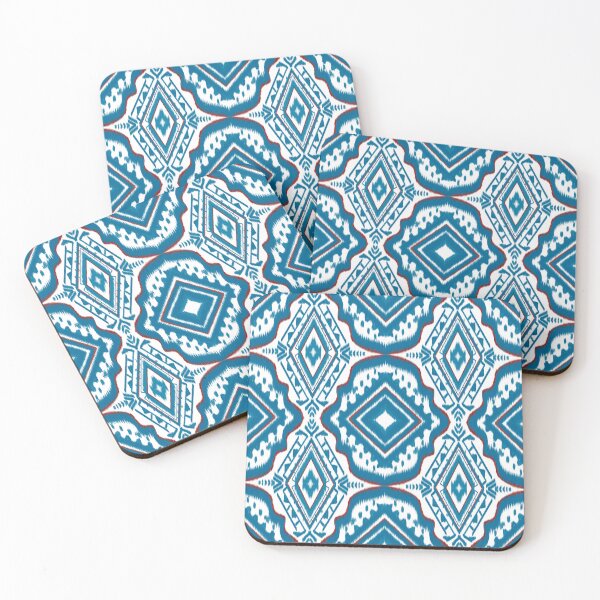 Item preview, Teal & White Ethnic Ikat Geometric Pattern design for clothing, home decoration designed and sold by Aesthetic shapes design.