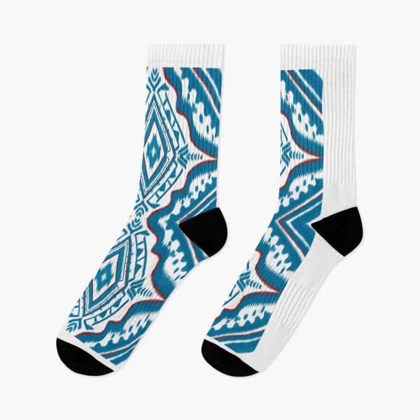 Item preview, Teal & White Ethnic Ikat Geometric Pattern design for clothing, home decoration designed and sold by Aesthetic shapes design.