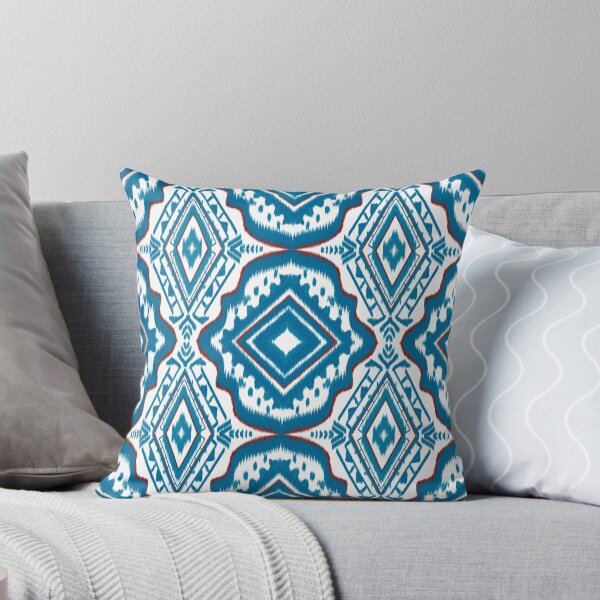 Item preview, Teal & White Ethnic Ikat Geometric Pattern design for clothing, home decoration designed and sold by Aesthetic shapes design.