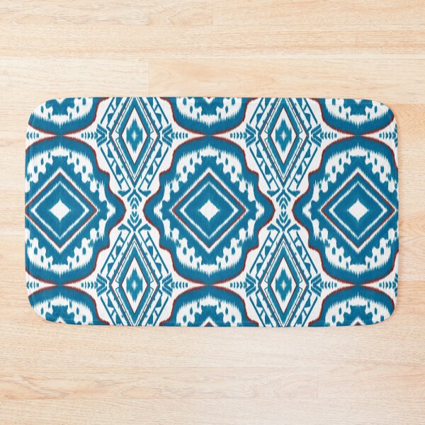Item preview, Teal & White Ethnic Ikat Geometric Pattern design for clothing, home decoration designed and sold by Aesthetic shapes design.