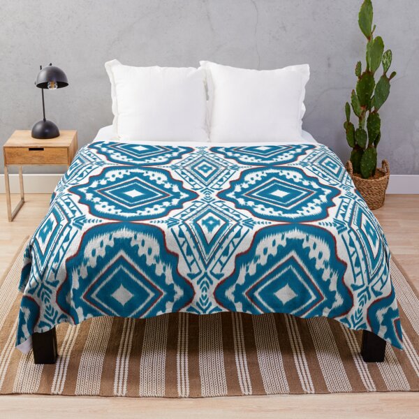 Item preview, Teal & White Ethnic Ikat Geometric Pattern design for clothing, home decoration designed and sold by Aesthetic shapes design.
