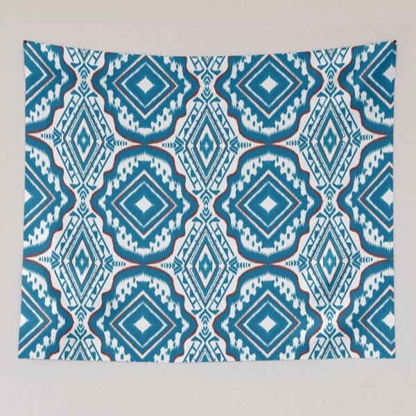 Item preview, Teal & White Ethnic Ikat Geometric Pattern design for clothing, home decoration designed and sold by Aesthetic shapes design.
