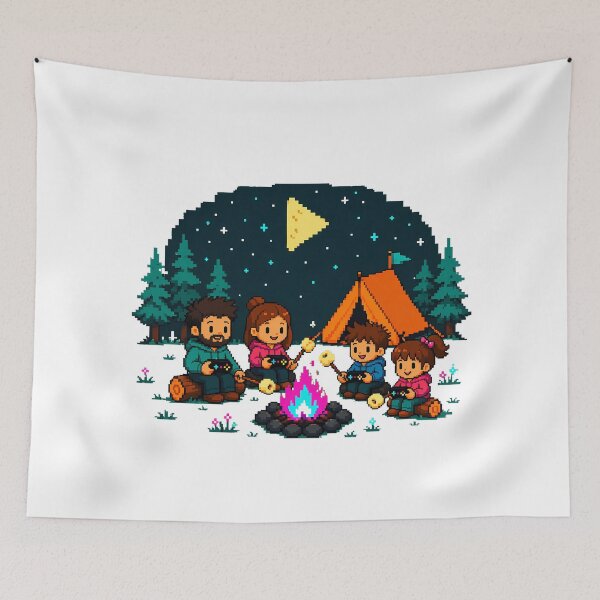 Item preview, Gamer Family Camping 8-Bit Pixel Campfire designed and sold by chattsuede.
