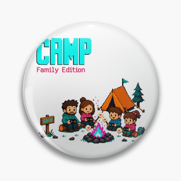 Item preview, Family Camping Save Point Pixel Art Gaming Style designed and sold by chattsuede.