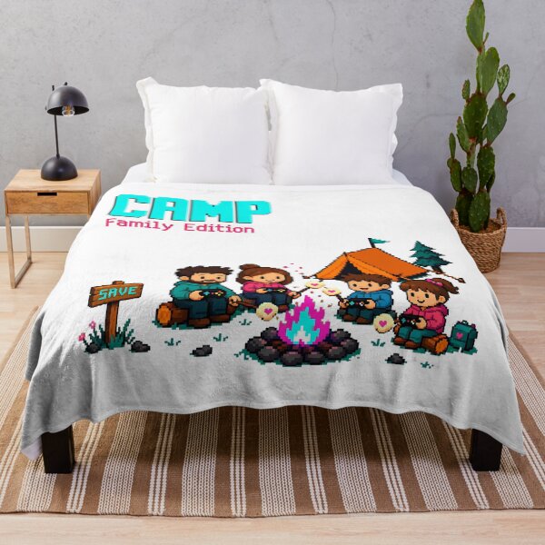 Item preview, Family Camping Save Point Pixel Art Gaming Style designed and sold by chattsuede.