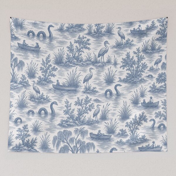 Item preview, Lake Monster Toile Seamless Pattern | Vintage Cryptid Toile Repeat designed and sold by StickyGuys.