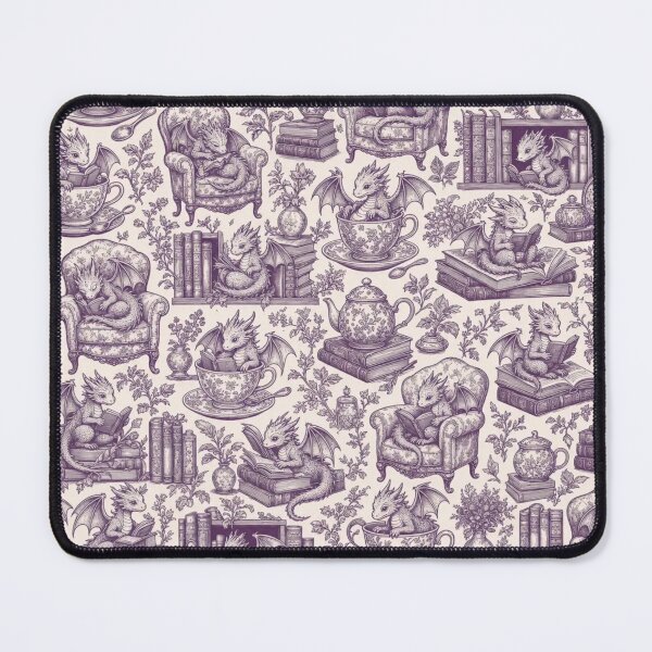 Item preview, Dragon and Teacup Toile Seamless Pattern | Vintage Bookwyrm Dragons Toile Repeat designed and sold by StickyGuys.