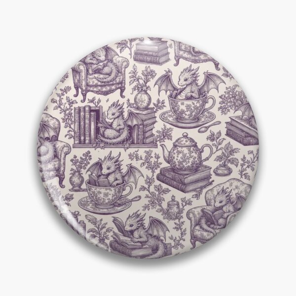 Item preview, Dragon and Teacup Toile Seamless Pattern | Vintage Bookwyrm Dragons Toile Repeat designed and sold by StickyGuys.