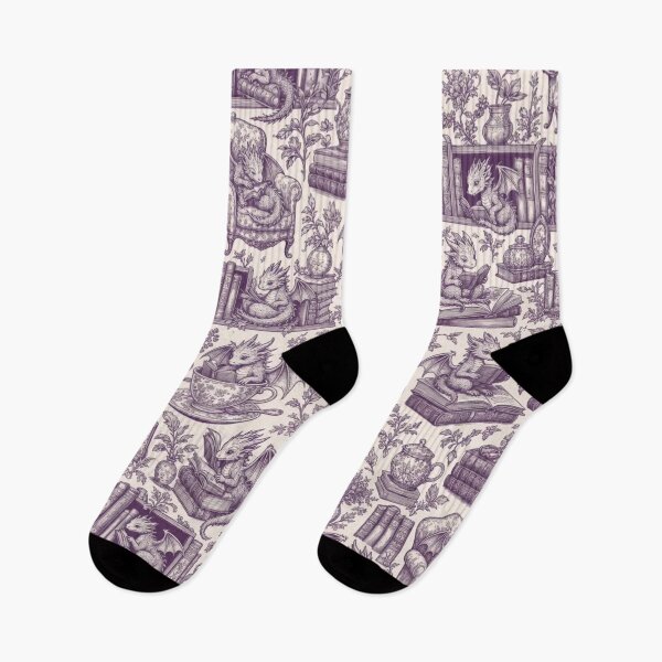 Item preview, Dragon and Teacup Toile Seamless Pattern | Vintage Bookwyrm Dragons Toile Repeat designed and sold by StickyGuys.