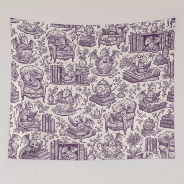 Item preview, Dragon and Teacup Toile Seamless Pattern | Vintage Bookwyrm Dragons Toile Repeat designed and sold by StickyGuys.