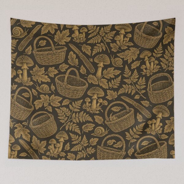 Item preview, Mushroom Forager Toile Seamless Pattern | Vintage Dark Cottagecore Toile Repeat designed and sold by StickyGuys.