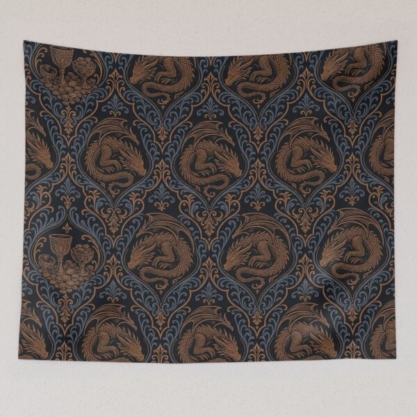 Item preview, Sleeping Wyrm Damask Seamless Pattern | Vintage Bookwyrm Dragons Toile Repeat designed and sold by StickyGuys.