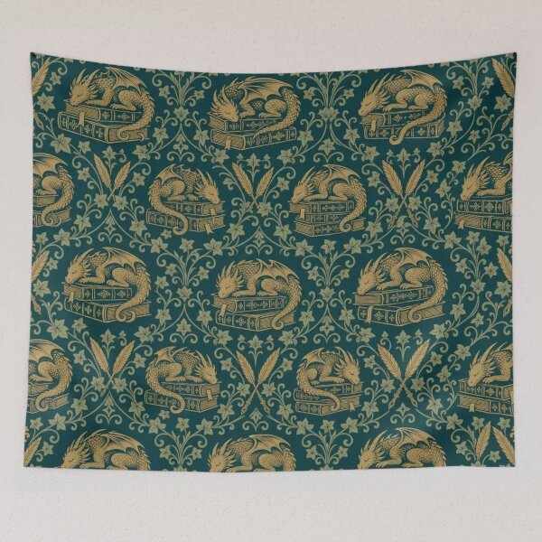 Item preview, Book Dragon Damask Seamless Pattern | Vintage Bookwyrm Dragons Toile Repeat designed and sold by StickyGuys.